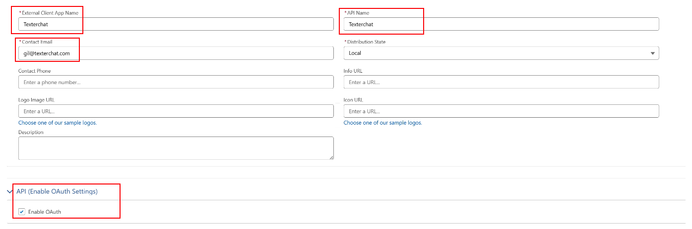 Setup → External App fields setting