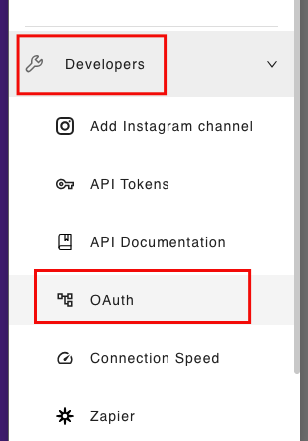 OAuth authorization / developers oauth settings navigation